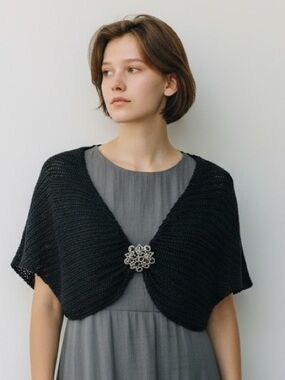 White House Black Market  Crochet Shrug with Decorative Brooch Closure